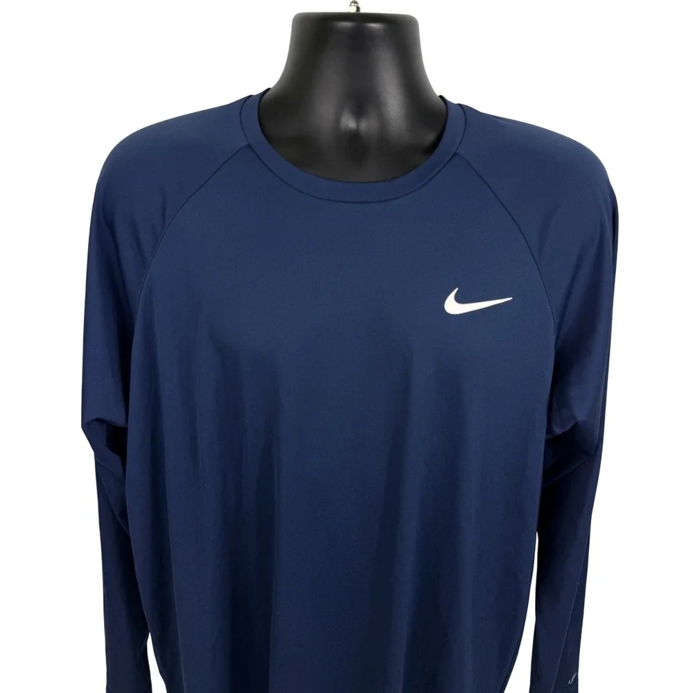Nike Swim Mens Dri-FIT UPF 40+ Long Sleeve Rash Guard Navy Blue XL NESSA587